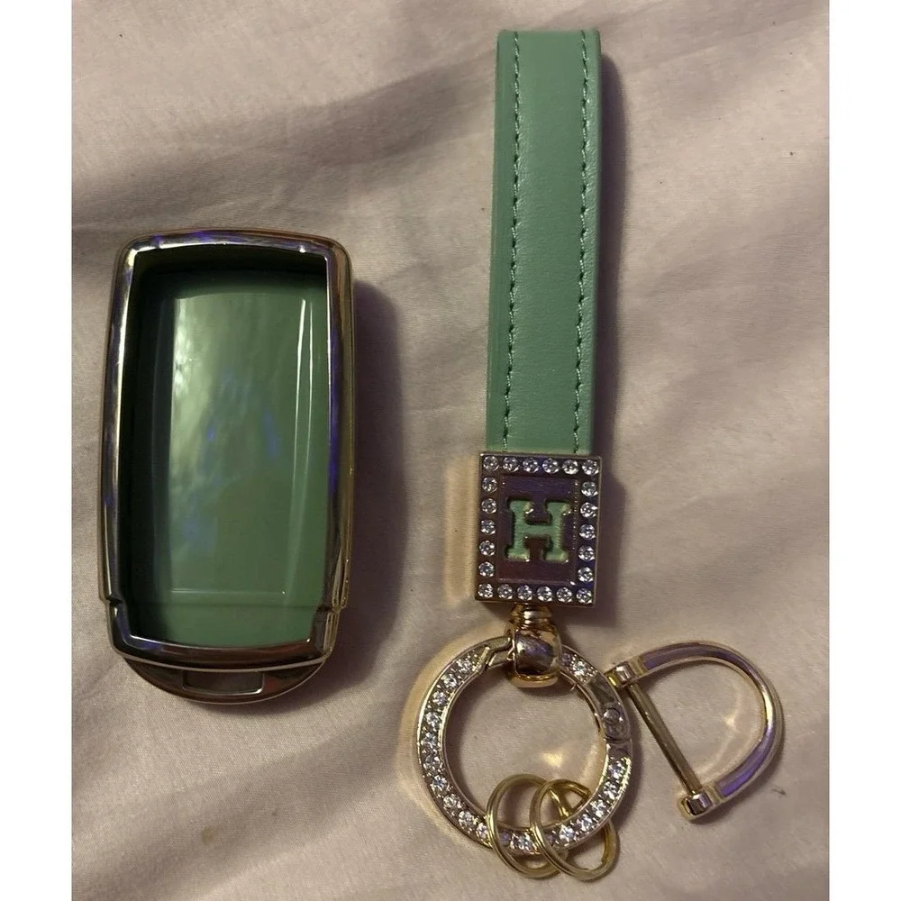 NEW Jade Green & Gold Soft TPU Key Fob Cover & Wrist Strap - Acura TLX/RLX/MDX..